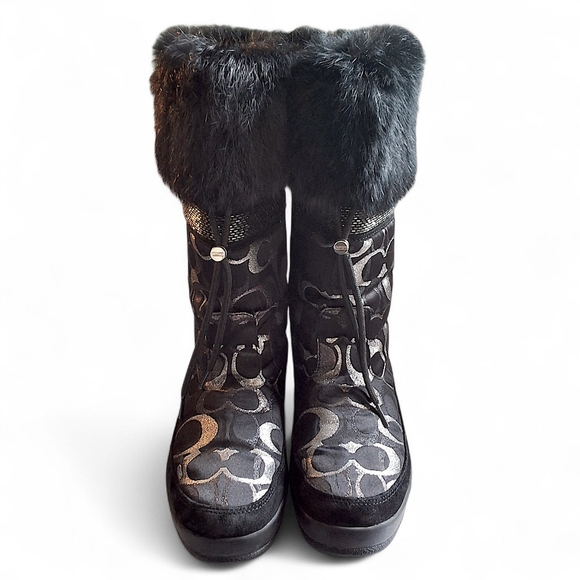 Coach Lizzie Signature Faux Fur Winter Boots Black Size 9 EUC - Picture 1 of 15